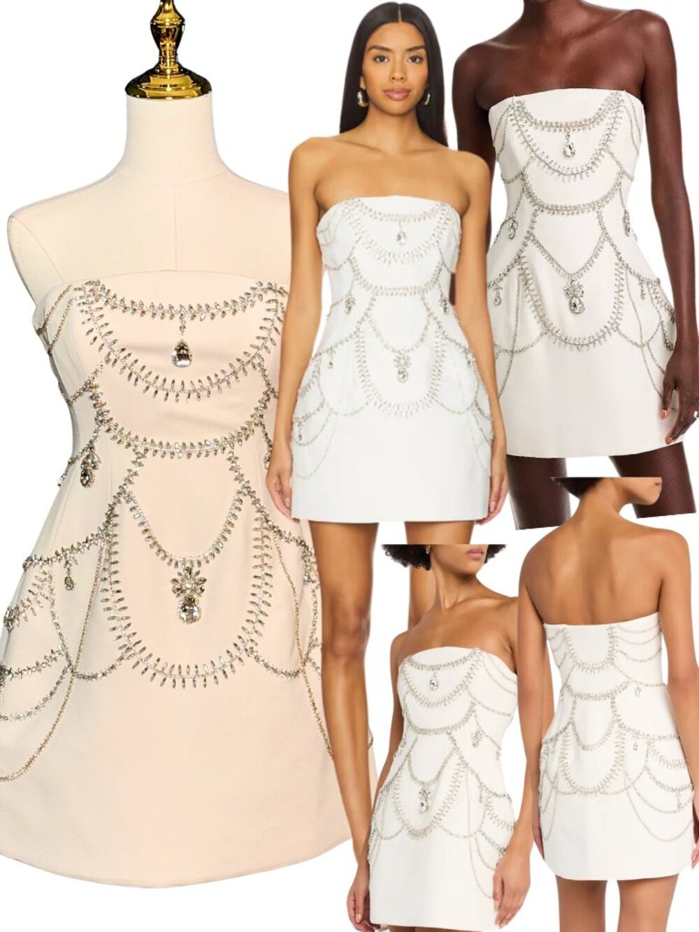 🆕 SIMKHAI 🧿 NWOT Arta Crystal Embellished Bustier Mini Dress, White, Sz US 2